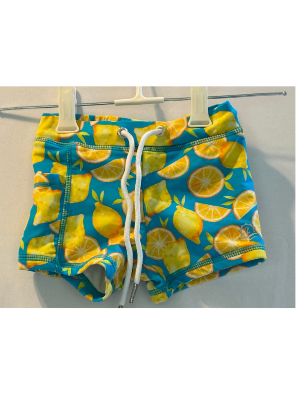 Boys SwimZip Lemon Print Swim Trunks Size 3T Blue Yellow